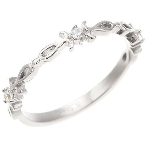 アクセサリーショップピエナ サージカルステンレス316l 低金属アレルギー アラベスクモチーフにキュービックジルコニアが3粒輝く リング 3号 シルバー