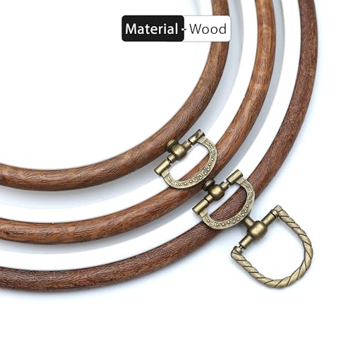 Image of Embroiderymaterial Round Decorative Embroidery Hoop Frame Set | 3 Sizes - 5.5, 7 & 8.5 Inch | Imitation Wood | Antique Brass Screw & Hanging Ring | Cross Stitch Display Frame | Wall Hanging Craft