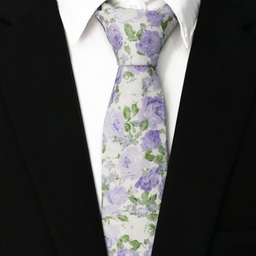 Image of Cotton Floral Ties for Men 2.76 inch Men's Skinny Tie Linen Flower Printed Neck Tie for Wedding Dating Party