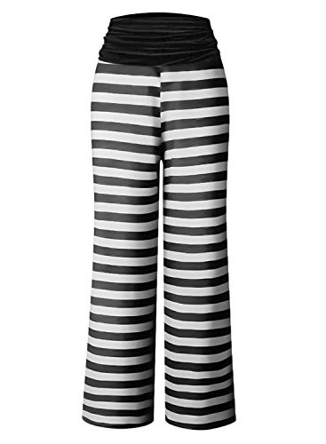 Gracyoga Women's Comfy Pajama Pants Wide Leg Lounge Palazzo Yoga Pants Stretch Casual Floral Print Fold Waist Pants3