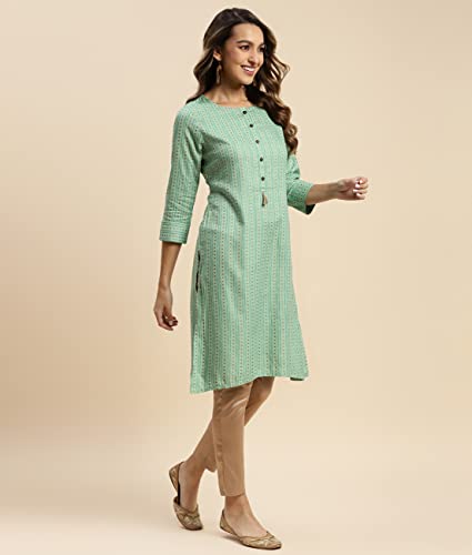 Image of rangita Mint Green Rayon Knee Length Striped Straight Kurti for Women | Kurta for Women