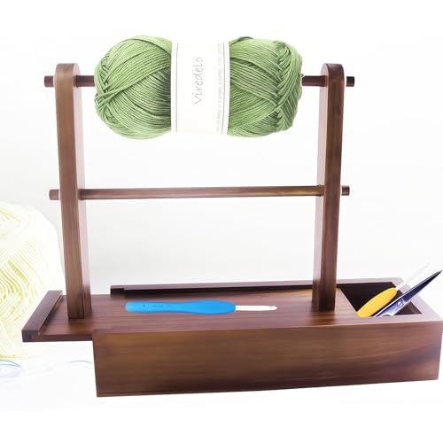 Image of Yarn Holder Dispenser for Crocheting,Yarn Storage Box,Walnut | For Crocheting, Yarn Storage Box, Easy Assembly