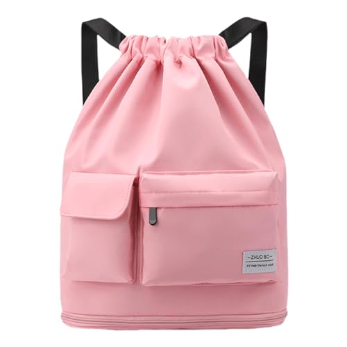 FAVORTALK Draw String Bags Pack Waterproof Drawstring Gym Bag Swimming PE Sack for School Girls Boys Drawstring Bags with Zippered Bags for Shopping Yoga School Beach Football, Pink D37213