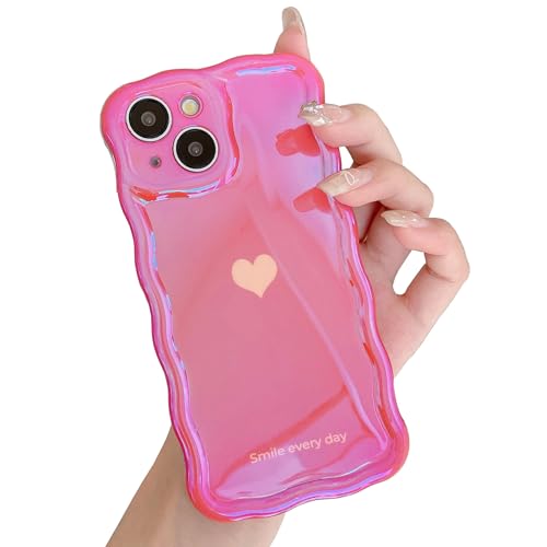 Coque iPhone 15 design vagues curly chic en silicone durable rouge laser