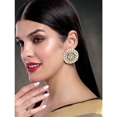 Aheli Gold Tone Round Shape Drop Dangle Jhumki Earrings Indian Ethnic Wedding Party Fashion Jewelry Gift for Women2