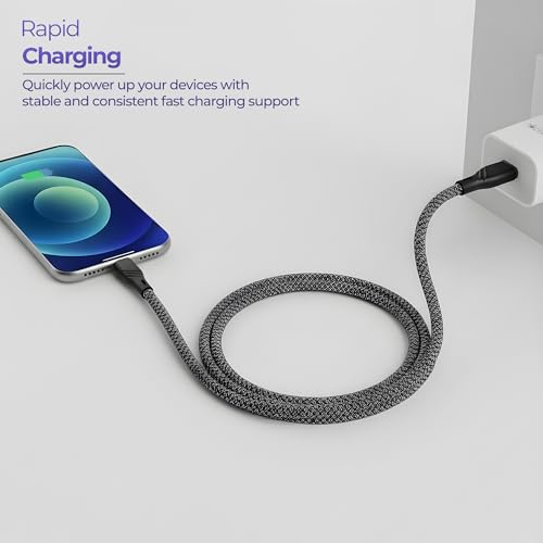 Image of Zebronics Type-C to Lightning Fast Charging Cable, 27W PD Rapid Charging, Charge & Sync Support, Braided Tangle-Free Design, 1.5 Meter Length, Compatible with Type-C PD Adapters (TL300, Black+White)