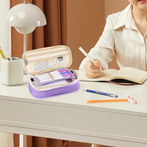 Image of iSuperb Foldable Pencil Case Zipper Big Capacity Canvas Pencil Pouch Cosmetic Organizers Pen Bag Makeup Bags for Women (Purple)