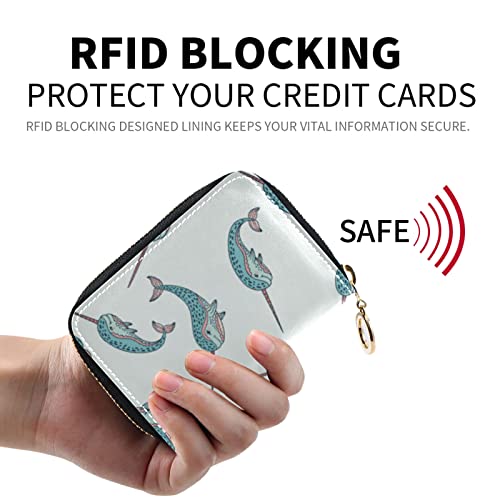 OTVEE Cute Narwhals RFID Credit Card Wallet, Microfiber Leather Zipper Card Case Holder for Women2