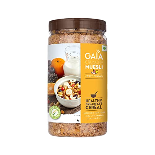 Image of Gaia Crunchy Muesli - Fruit Fusion, 1kg | High-Fiber, Multigrain Breakfast Cereal | Enriched with Real Dried Fruits | Source of Protein, Iron & Antioxidants | Ideal for Weight Watchers & Healthy Lifestyle