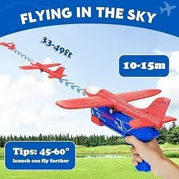 Foam Airplane Launcher Toy with LED Lights, 3 Pack Glider Planes with Gun, Kids Outdoor Flying Toy