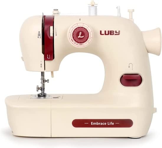 Luby Electric Portable Sewing Machine, Goodlooking Cream & Red, Small