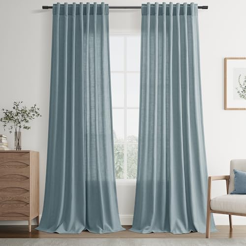 Image of Joywell Extra Long Linen Curtains 108 Inches for Living Room Light Blue