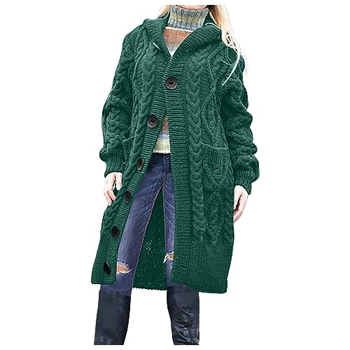 Suéter con capucha para mujer, otoño invierno, suéter de punto con botones, abrigos largos gruesos con bolsillo