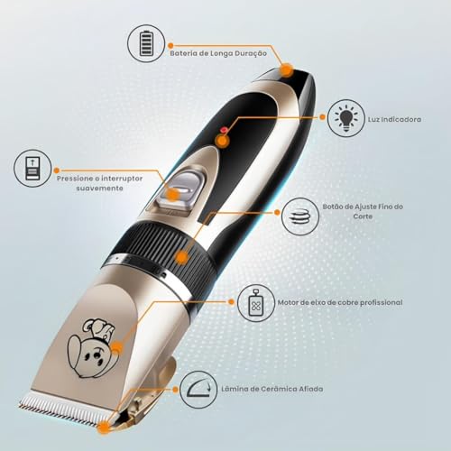 Máquina Profissional Silenciosa Sem Fio para Cães e Gatos | Kit Completo para Tosa Doméstica com Bat