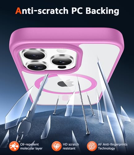 Image of FNTCASE for iPhone 14 Pro Case: Clear Magnetic Phone Cases with Screen Protector Compatible with Magsafe Slim Anti Yellowing Rugged Shockproof Protective Transparent Cell Phone Cover (B-Pink)
