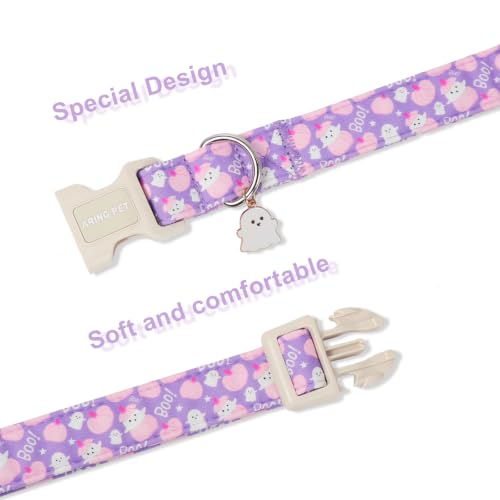 Image of ARING PET Halloween Dog Collar for Puppy Small Medium Large Dog-Purple XS | Cute Festival Spooky Night Ghost Doggy Collars for XS S M L XL Boy Girl Dog, Soft Comfy Sturdy, Trick or Treat Party Parade