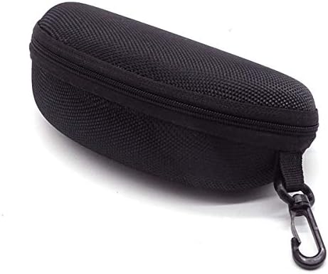Folaxshoo Sunglasses Case Sport Eyeglasses Case Lightweight Large Size Hard Glasses Holder Zipper Eyewear Goggles Box with Plastic Carabiner Hook and Cleaning Cloth for Women Men Kids (Black)