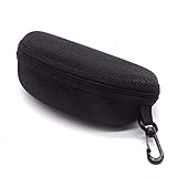 Folaxshoo Sunglasses Case Sport Eyeglasses Case Lightweight Large Size Hard Glasses Holder Zipper Eyewear Goggles Box with Plastic Carabiner Hook and Cleaning Cloth for Women Men Kids (Black)