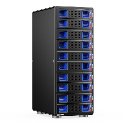 Image of CENMATE Aluminum 10 Bay Hard Drive Enclosure with Cooling Fan for 2.5 inch /3.5 inch SATA HDD /SSD with USB A /C 3.0, Support Hot Swappable, Tool-Free HDD Enclosure, DAS(NO RAID /NAS)