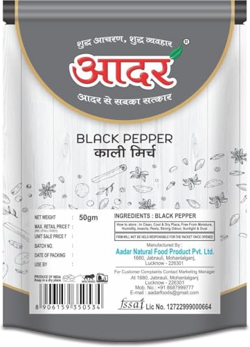 Image of AADAR Whole Black Pepper 100gm + 50g (Kali Mirch) Pouch Pack of 3 (150gm)