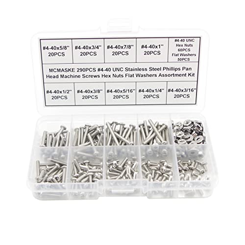 Vis cruciformes #4-40 UNC acier inoxydable pas américain tête cylindrique boîte de 290