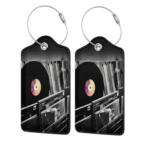 Etichette per bagagli in pelle con dischi in vinile, in acciaio inox, impermeabili, resistenti ai graffi, etichette da viaggio con protezione della privacy (set da 1/2/4 pezzi)