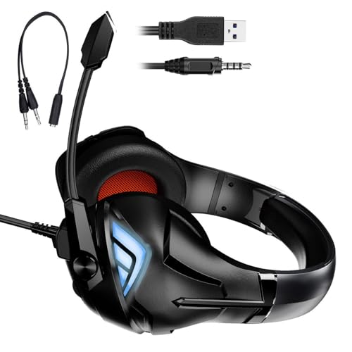 Zqxnt Casque de jeu à lumière LED avec réduction du bruit pour ordinateur PC filaire
