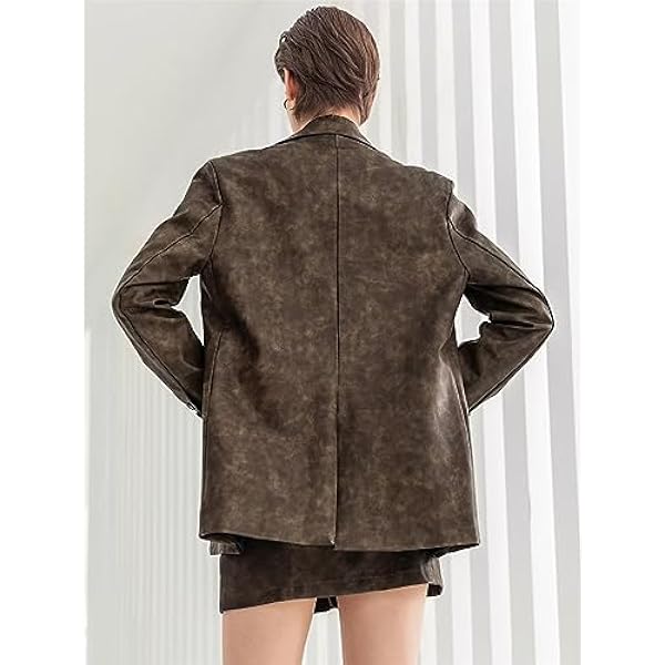 Adhdyuud Vrouwen Losse PU Faux Lederen Jas Herfst Casual Klassieke Moto Biker Blazers Basic Jas