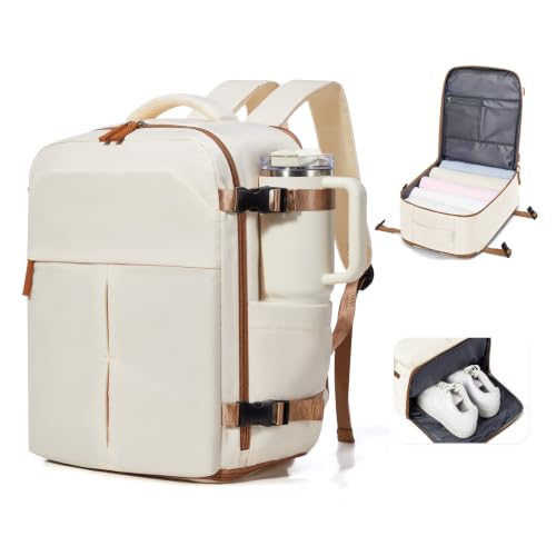 Image of Travel Backpack for Women & Men,Airline Approved Carry On Backpack for Traveling Personal Item Bag Gym Backpack with Shoe Compartment, Business Causal Weekender College Laptop Backpack,Beige Brown