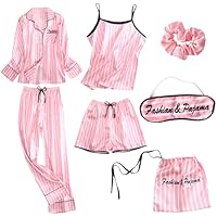 Jamron Mujer 7PCS Saten Conjunto de Pijama Tops & Pantalones