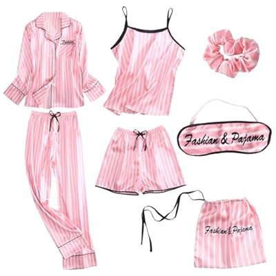 Jamron Mujer 7PCS Saten Conjunto de Pijama Tops & Pantalones Cortos Primavera Verano Ropa de Dormir Rosa Rayas SN07655 XL | Ya disponible en tu tienda friki favorita! En mundofriki.es! Jamron Mujer 7PCS Saten Conjunto de Pijama Tops & Pantalones Cortos Primavera Verano Ropa de Dormir Rosa Rayas SN07655 XL | Ya disponible en tu tienda friki favorita! En mundofriki.es!