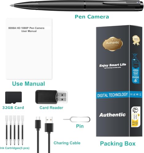 Image of 1080P Mini Camera Pen 32GB Security Cam Nanny Camera with Loop Recording for Indoor and Home, No WiFi