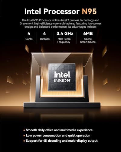 Image of KAMRUI Essenx E1 Mini Computer with N95 Processor, 12GB LPDDR5 256GB M.2 SSD Mini PC, Small PC Support Dual 4K, WiFi, Ethernet, Bluetooth, Mini Desktop PC for Business