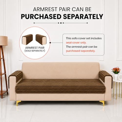Image of Homerz Premium Rabbit Fur Sofa Cover with Anti-Skid Backing, Soft Plush Fabric Sofa Protector for Living Room Furniture (Coffee, 6 (3+2+1) Seater, Only Seat Cover)