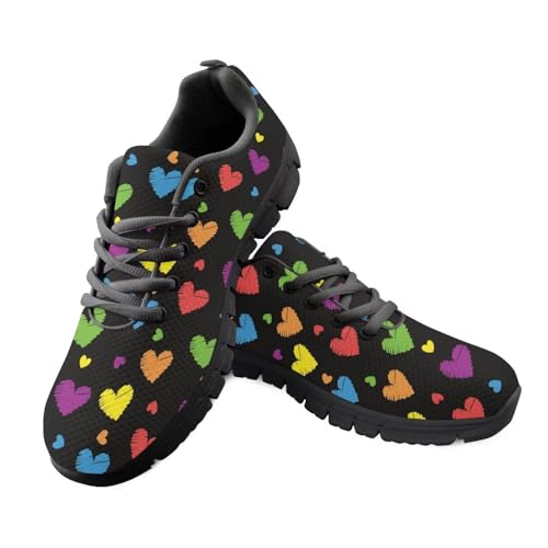 JUDENTIDOS Rianbow Hearts Shoes Running Sneaker for Women Teenager Hiking Walking Sports Travel Jogging Shoes