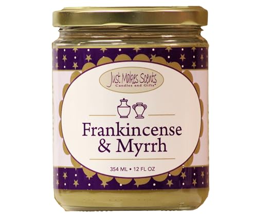 Frankincense & Myrrh Scented Blended Soy Candle Hand Poured in the USA by Just Makes Scents (12 oz)