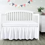Biloban Crib Skirt, White, 14" Drop | 4 Sides Pleated, Dust Ruffled, Adjustable, Crib Toddler Bedding Skirts, Machine Washable
