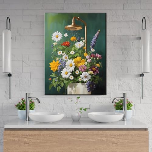 Flowers Bathroom Decor Wall Art,Green Botanical Bathroom Decor 12x16 Inch by ZOQIPQO - Used condition - Image 2