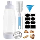 Happybase 33oz Handteig Mischflasche, 1000ml Handteigspender mit Messmarken und Mischball für Cupcakes, Pfannkuchen, Crêpes-Teig