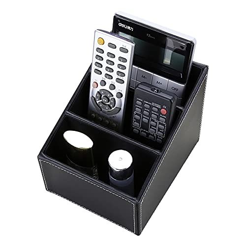 Kingfom Remote Control Holder With 3 Compartments Pu Leather Remote Caddy Desktop Organizer Store Brush, Pencil, Tv Guide, Dvd, Cd, Blu-Ray, Media Player, Heater Controllers(Black) #TOP7