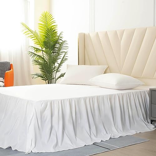 Image of Bed Skirt King Size 22 Inch Drop Ruffled Bed Skirt with Split Corners | Bed Skirt with Platform, Soft and Stylish 100% Microfiber, White