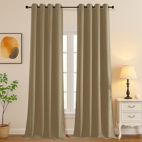 Image of Simplebrand Taupe Extra Long 10ft Curtains for Patio 120 Inches Long 2 Panels Set, Room Darkening Light Blocking Solid Thermal Insulated Energy Saving Grommet Noise Reducing Curtains, 50 Wx120 L
