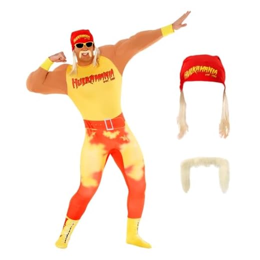 Morph Oficial WWE - Disfraz Hulk Hogan Hombre, Disfraz Hulk Adulto Hombre, Disfraz De Lucha Libre, Disfraz Despedida Soltero, Disfraz Carnaval Hombre Talla L