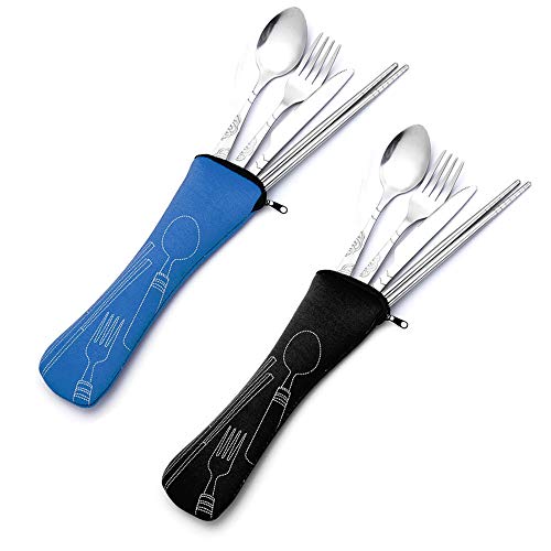 HEEFEN Ensemble de 2 Couverts de Voyage en Plein air, Ensemble de 8 Couverts portatifs en Acier Inoxydable pour Le Plein air, Les Pique-niques, Les Festivals et Les Voyages