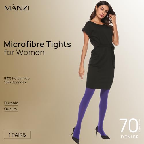 Image of MANZI Microfibre Tights for Women, Semi Opaque Solid Colored Footed Pantyhose 70 Denier