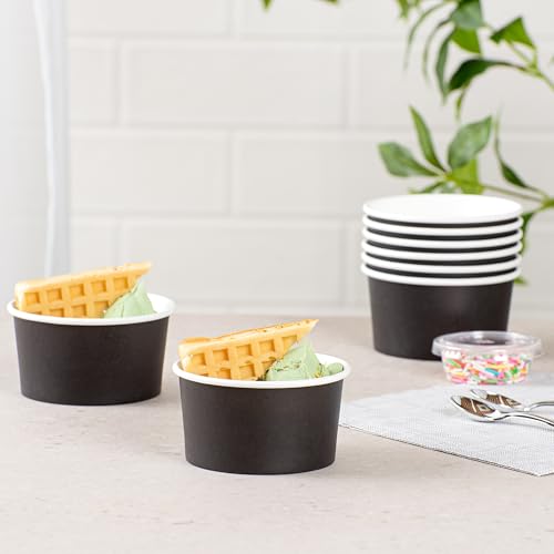 Image of Coppetta 8-Ounce Dessert Cups, 50 Disposable Ice Cream Cups - Lids Sold Separately, Sturdy, Black Paper Frozen Yogurt Bowls, For Hot And Cold Foods, Perfect For Gelato Or Mousse - Restaurantware