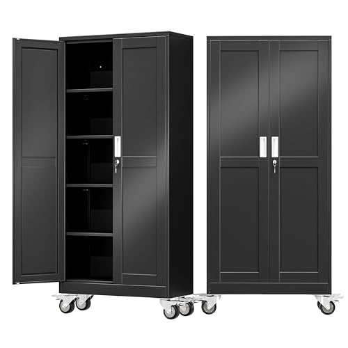 AUEYTVR 71' Tall Metal Garage Storage Cabinet with Wheels and Locking Doors and Tall Rolling Steel...