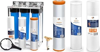 Aquaboon 3-Stage Whole House Water Filter System with 5 Micron 20x4.5 Reducing Sediment and Iron & Manganese Water Purification Filters with Replacement Set
