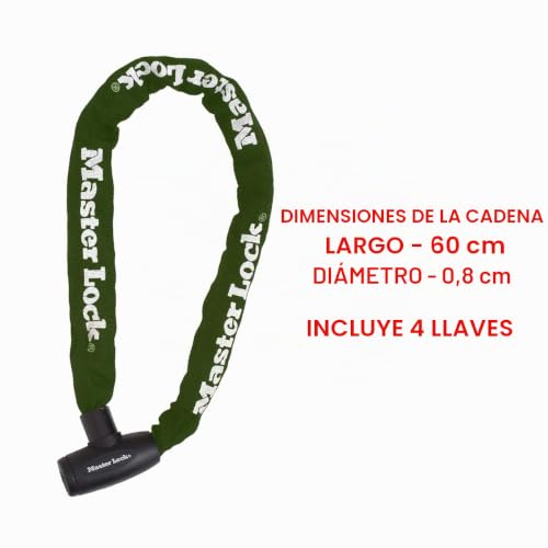 Miniatura 5 de Master Lock 8022eurd Candado Bicicleta Con Cadena Llave, 60 Cm Cadena, Verde