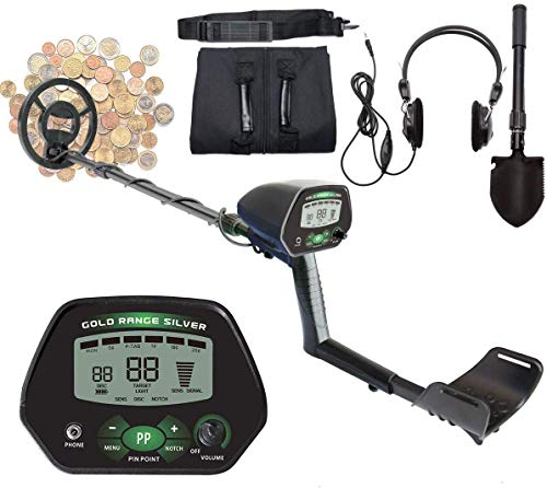 Detector de metales profesional – Pantalla LCD de 9,8" con DISC/All Metal/NotCH/PINPOINT modos, visión nocturna, bobina impermeable de alta precisión, pala multifunción, casco.